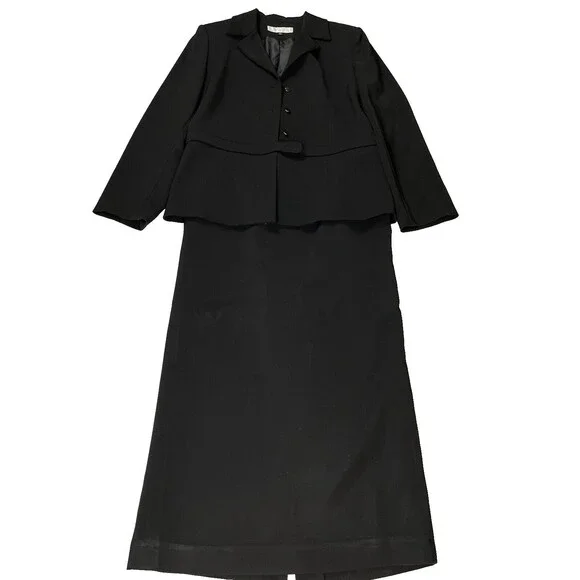 TAHARI ARTHUR S. LEVINE Long Skirt Business Suit Women’s 14 Black Vintage - Picture 3 of 16